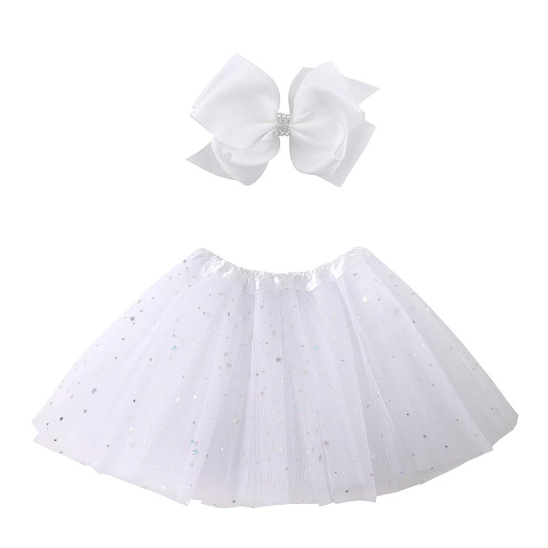 JastoreÂ® Girls Layered Stars Sequins Tutu Skirt Princess Ballet Dance Dress (White) - Image 1